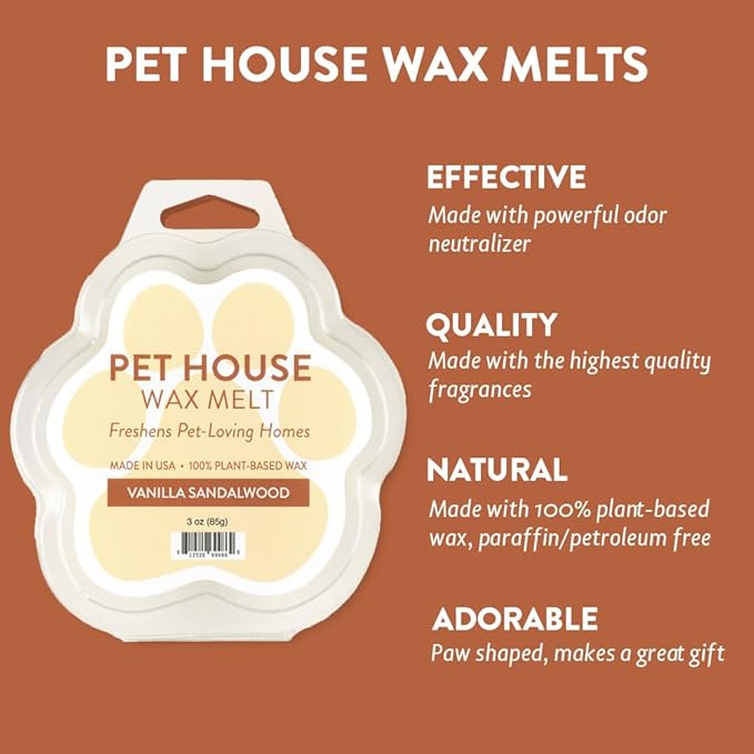 One Fur All Pet House Wax Melts - Vanilla Sandalwood Pack of 2 - Odor Eliminating, Long-Lasting Scented Wax Melts - Pet-Friendly, Natural