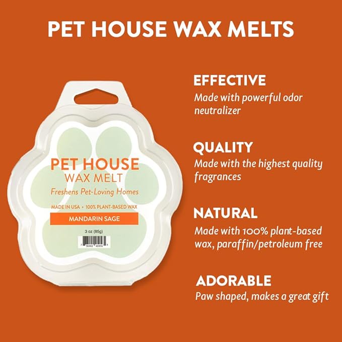 One Fur All Pet House Wax Melts by, Pack of 2 - Mandarin Sage - Long Lasting Pet Odor Eliminating Wax Melts, 100% Natural Soy Wax Melts, Non-Toxic Pet Wax Melts, Dye-Free Unique, Made in USA