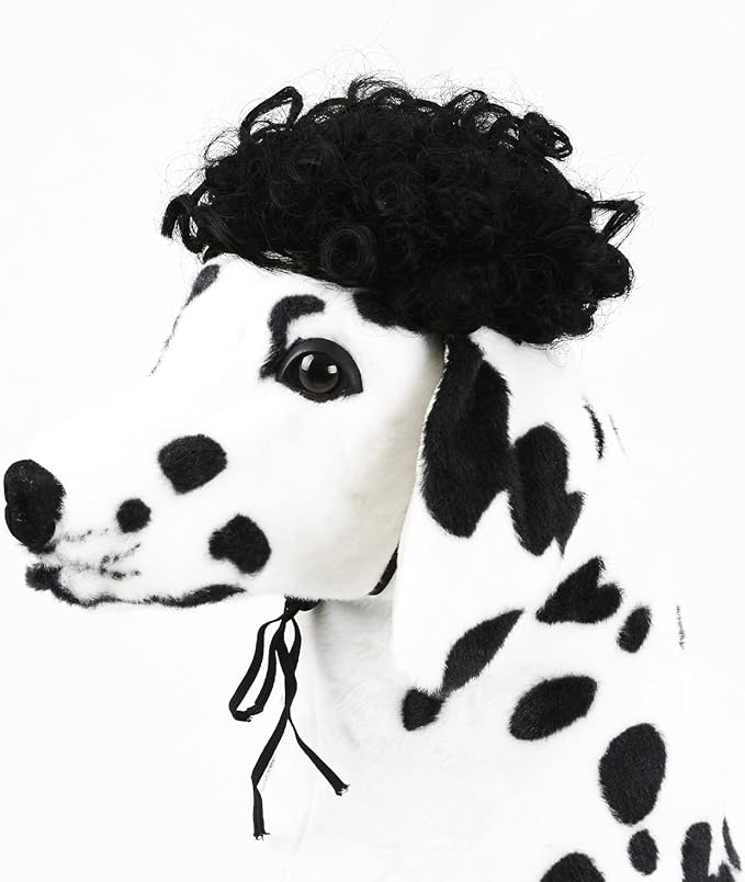 pet k9 Funny Dog Cat Cosplay Wig, Pet Costumes, Cat Dress up for Halloween, Christmas, Parties, Festivals, Dog Wigs for Small Medium and Large Sized Dogs (Black Curly Hair)