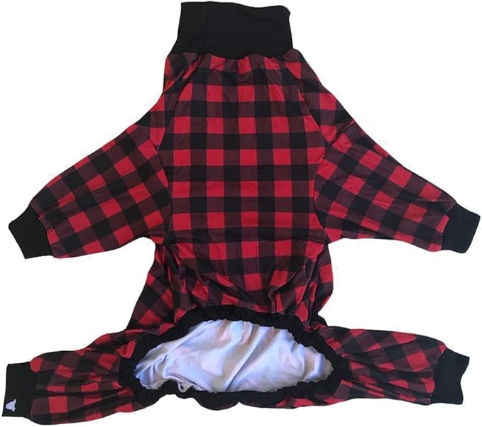 Tooth & Honey Pit Bull Pajamas – Buffalo Plaid Lightweight Pullover with Full Coverage – Updated Fit Dog PJs