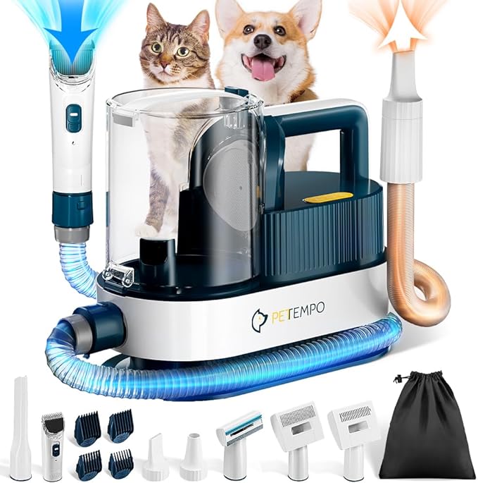 Dog Grooming Vacuum & Blow Dryer, 2.5L Dog Vacuum for Shedding Grooming with 3 Temperature Settings, 10-in-1 Pet Vacuum Grooming Kit for Dogs & Cats