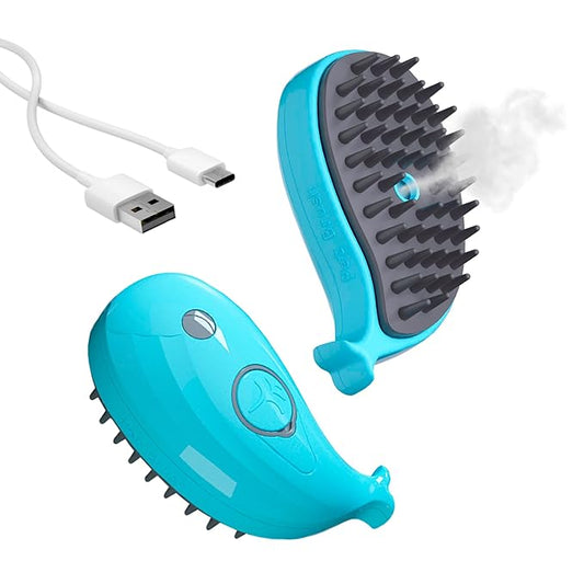 Cat Steam Brush for Shedding Pets 3 in 1 Function, Spritz Defur Comb for Kittens, Steamy Hair Rake for Long-Haired Dogs, Steamer Brush for Massage, Grooming and Removing Loose Hair