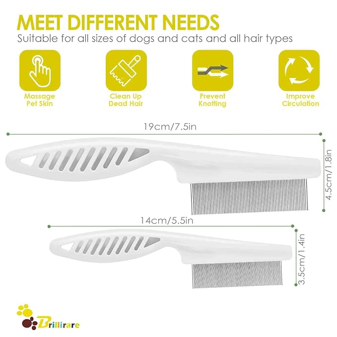 4 Pack Dog Grooming Comb, Pet Flea Lice Combs, Stainless Steel Pet Combs with Rounded Teeth, Professional Metal Cat Tear Stain Remover, Dematting Tool for Small, Medium & Large Pets