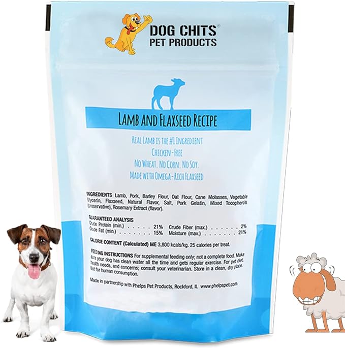 Dog Chits Lamb and Flaxseed Soft Chew for Dogs - Dog and Puppy Chews | Made in USA | USA Lamb | All Natural Treats | Large and Small Dogs | Rich in Omega 3 and 6 Flaxseeds | 4 oz.