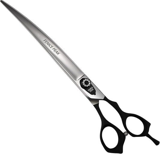 Fenice Peak 7.5'' Professional Curved Dog Grooming Scissors Heavy and Anti-Slip Black Handler 440C Stainless Steel Pet Cutting Shears Safety Trimming Shearing for Dogs Cats