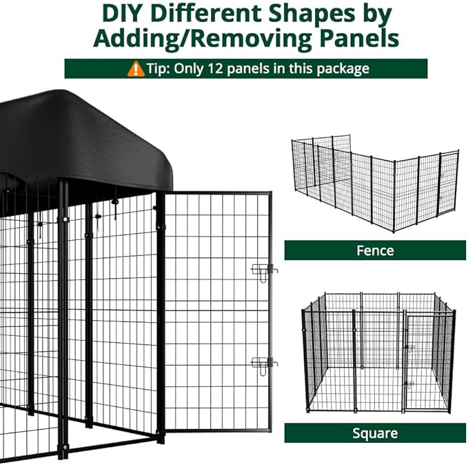 Dog Kennel Outside with Roof, 8'x6'x4' Outdoor Dog Kennels for Large Dogs, Heavty Duty Welded Dog Crate Playpen with UV-Resistant Waterproof Cover