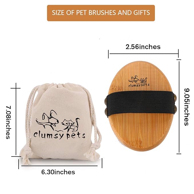 Bamboo Grooming Palm-Held Pets Brush with Boar Bristles & Elastic Band for Dog Cat Shower Bath and Massage