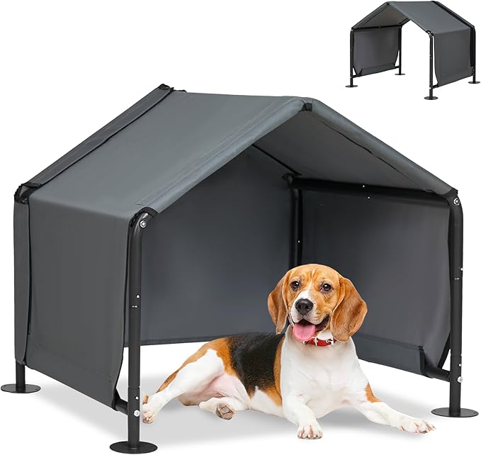 Dog Shades for Outside - Outdoor Dog Kennel for Small Dogs, 29.53”x25.59”x25.59” Outdoor Sun Rain Canopy Pet House, Waterproof Pet Canopy Shelter for Small Animals with Ground Nails