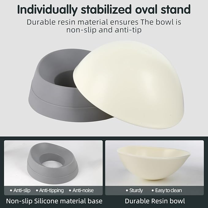 Bulldog Bowl Anti-Slip Dog Cat Dish Detachable Rubber Dog Bowl Pet Sterile Tilted Pet Feeder Slope Base (Grey-2 Cup)