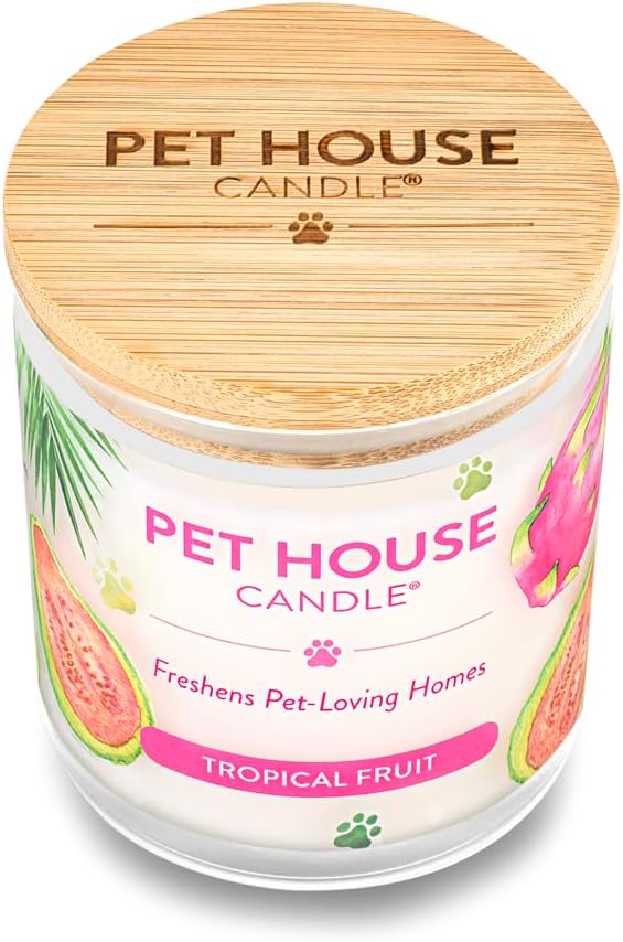 Pet House 9 oz Tropical Fruit Scented Pet Odor Candle, Clean Burning, Long Lasting, Plant Based Spring, Summer Scented Soy Candle, 60 Hour Burn Time