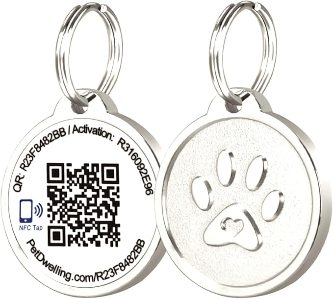 Premium NFC & QR Code Smart ID Tag for Dogs - Easy Scanning, Instant Profile Access, Real-Time Location Alerts(Silver Paw)