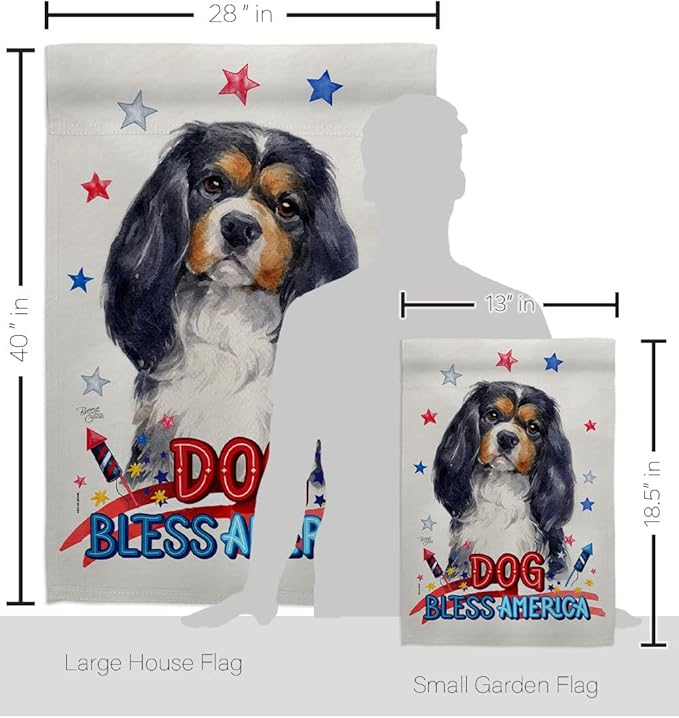 Breeze Decor Patriotic Cavalier Spaniel Garden House Flag-Kit Dog Puppy Spoiled Paw Canine Fur Pet Nature Farm Animal Creature Decoration Banner Small Yard Gift Double-Sided, Made in USA