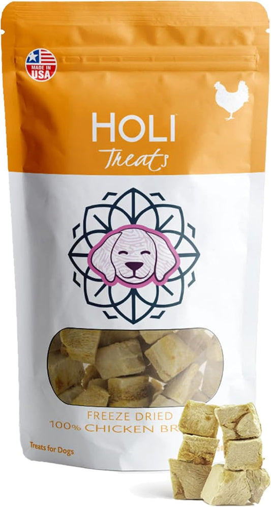 HOLI Freeze Dried Chicken Dog Treats - 100% All Natural Chicken Breast - Human Grade, Single Ingredient - Grain Free, Gluten Free, Soy Free – (3.5 Ounce)