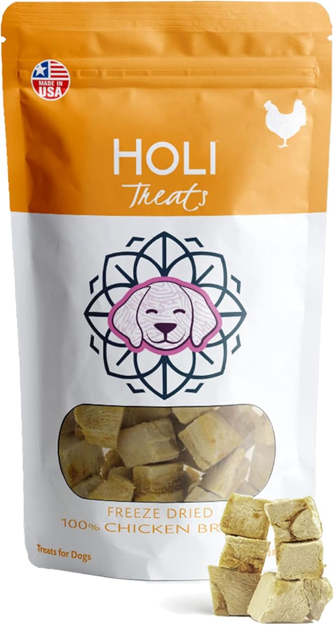 HOLI Freeze Dried Chicken Dog Treats - 100% All Natural Chicken Breast - Human Grade, Single Ingredient - Grain Free, Gluten Free, Soy Free – (3.5 Ounce - 2 Pack)