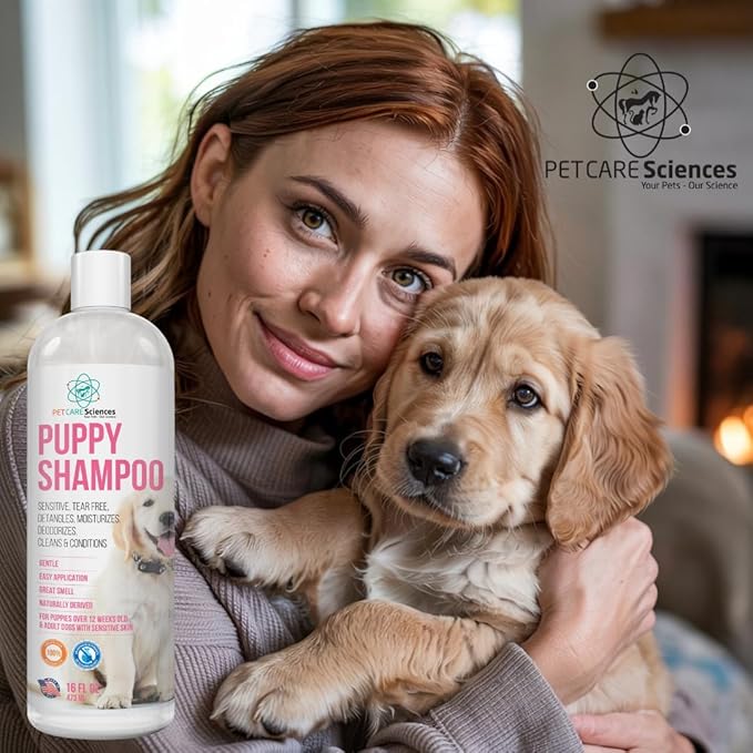 8 fl oz Tearless Puppy Shampoo and Conditioner - Anti Itch Dog Shampoo Sensitive Skin - Coconut Oil Oatmeal Pet Shampoo for Puppies