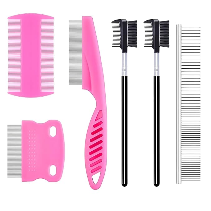 6Pcs Pet Combs for Remove Knots, Fluff and Dirt Dog Eye Comb for Removing Eye Mucus and Crust Dog Flea Fine Combs for Grooming Matting(Pink)