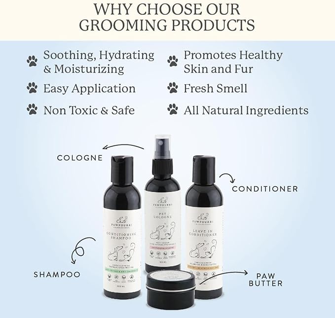 Pet Grooming Kit (Shampoo, Conditioner, Paw Butter, Cologne)