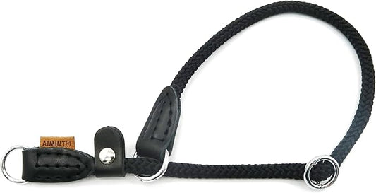 Braided Rope Collar, Training Dog Collar, Round Martingale Collar, Slip Collar with Adjustable Stopper and Slidable Stop Ring - Ideal for Small Dogs (S(1/4") - 14" Long, Black)