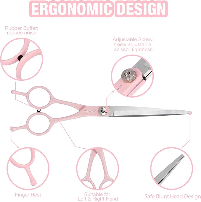 Dog Grooming Scissors, 5 in 1 Dog Scissors for Grooming, Professional Stainless Steel Pet Shears, Sharp, Pink