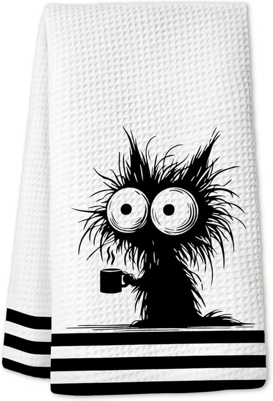 Funny Coffee Black Cat Kitchen Towels, Cat Lover Mom Lady Gifts for Women Dish Towels for Kitchen Drying, Quirky Kitten Kitty Hand Towels for Bathroom, 16x24 Inch