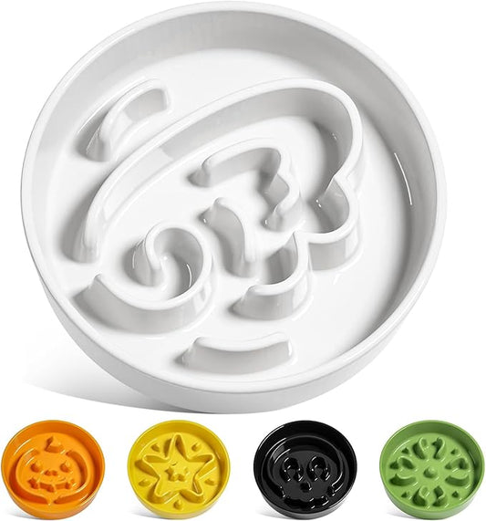 LE TAUCI Ceramic Slow Feeder Dog Bowls Small Breed, 0.6 Cups Dog Food Dish for Fast Eaters, Puzzle Bowl for Small Dogs and Cats, White