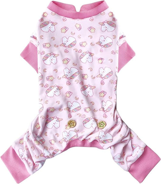 KYEESE Dog Pajamas Velvet Dog Pajamas Small Sized Dogs Soft Dogs Clothes Pet Coat Stretchy Doggie Pjs Pet Costume with Pink Unicorn Pattern Comfy Doggie Jammies Onesie, Medium