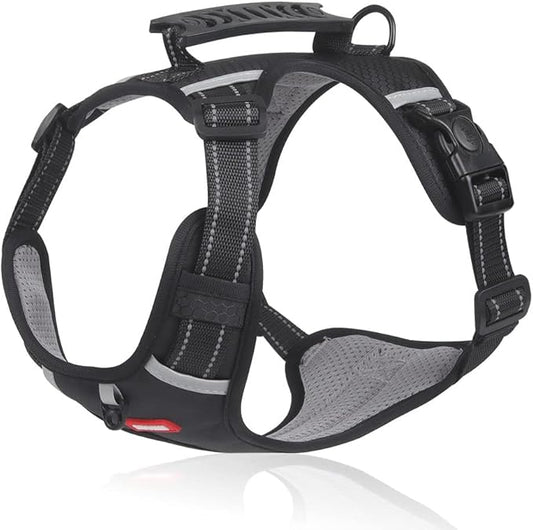 Dog Harness, No Pull Service Vest, Reflective Strips, Control Handle, Soft Padded, Adjustable and Comfortable for Easy Walking (Black, Large)