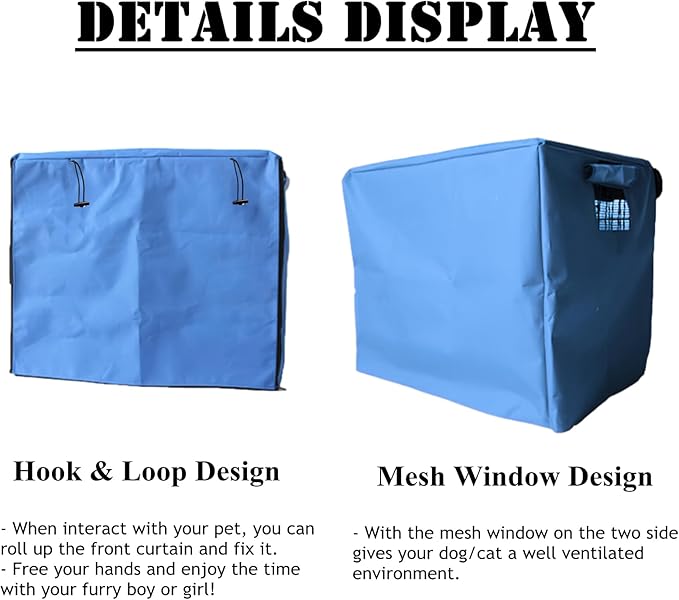 Dog Crate Cover Waterpoof Blue Pet Kennel Covers for Puppy Cat Indoor Outdoor Fit for 1 Door Wire Crate, 49.21x37.40x43.31 Inch