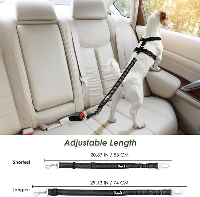 SlowTon Dog Seat Belt Harness for Car, Dog Car Harness Adjustable Mesh Breathable & Dog Seatbelt Safety Tether with Elastic Bungee for Small Medium Large Pets(Black, Single Clip, S)