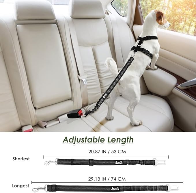 SlowTon Dog Seat Belt Harness for Car, Dog Car Harness Adjustable Mesh Breathable & Dog Seatbelt Safety Tether with Elastic Bungee for Small Medium Large Pets(Red, Single Clip, XS)