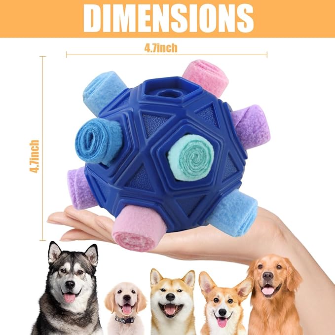 Dog Snuffle Ball-Interactive Puzzle Dog Toys Encourage Natural Foraging Skills Slow Feeder for Training and Stress Relief, Cloth Strip Hiding Food Chew Toys for Any Size Dogs with Squeaky Carrot