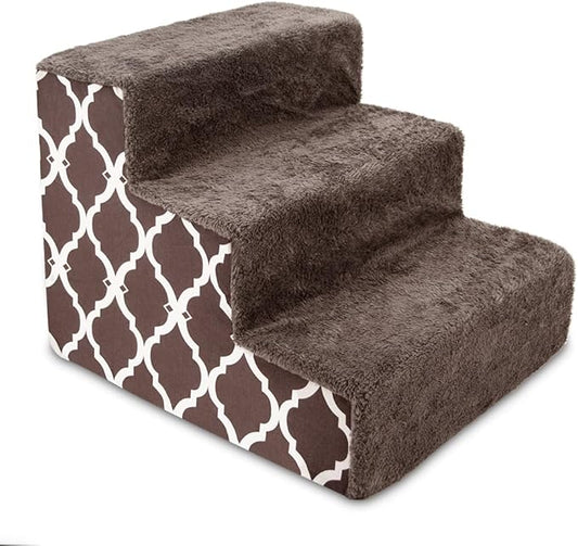 Best Pet Supplies Dog Stairs for Small Dogs & Cats, Foam Pet Steps Portable Ramp for Couch Sofa and High Bed Non-Slip Balanced Indoor Step Support, Paw Safe No Assembly - Brown Lattice Print, 3-Step