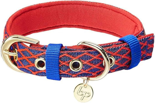 Blueberry Pet 2 Patterns Diamond Pattern Adjustable Neoprene Padded Dog Collar with Metal Buckle - True Red, Neck 13-16.5", for Medium Breed