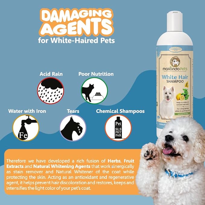 Dog Whitening Shampoo– for Dogs with White Light Colored Hair Coat Fur–White Haired Pets Shampoo for Itching Dry Sensitive Skin. Non Toxic Formula