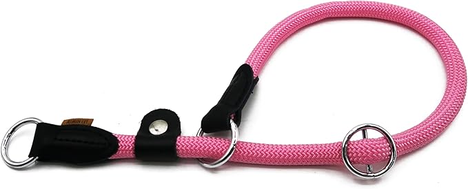 Braided Rope Collar, Training Dog Collar, Round Martingale Collar, Slip Collar with Adjustable Stopper and Slidable Stop Ring - Ideal for Extra Large Dogs (XL(1/2") - 24" Long, Pink)