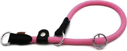 Braided Rope Collar, Training Dog Collar, Round Martingale Collar, Slip Collar with Adjustable Stopper and Slidable Stop Ring - Ideal for Extra Large Dogs (XL(1/2") - 24" Long, Pink)