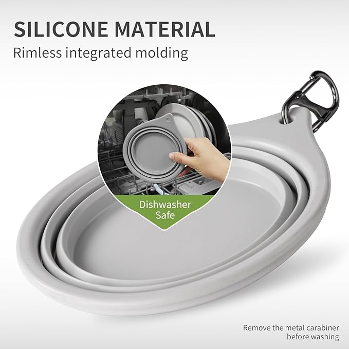 Dog Bowl Pet Travel Collapsible Bowls 2 Pack, Portable Foldable Cats Dogs Water Dish Puppy Bowl for Walking Parking Traveling, Silicone One-Piece Molded Rim No Fall Off or Crack BPA Free