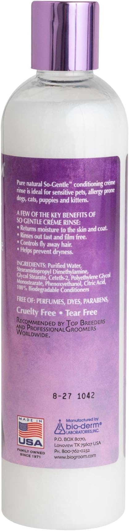 Bio-Groom So-Gentle Hypoallergenic Dog Conditioner – Tearless, Cat & Dog Bathing Supplies, Puppy Wash for Gentle Skin, Cruelty-Free, Made in USA, Tear-Free Dog Products – 12 fl oz 1-Pack