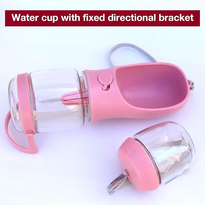 Dog Water Bottle with Food Container Holder, Travel Puppy Drinking Bowl, Portable Pet Water Dispenser, Patented Design, Food Grade Plastic 12 oz Water Bottle+100g Snack cans