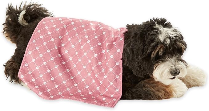 Bone Dry Pet Grooming Towel Collection Absorbent Microfiber X-Large, 41x23.5", Trellis Hunter Green