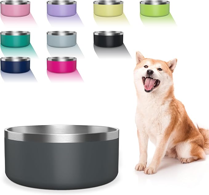 Stainless Steel Dog Bowls for Small Dogs, 40 Ounces/5 Cup Dog Food and Water Bowl, Double Wall Weighted Dog Dish, Rustproof Metal Pet Bowls with Non Slip Silicone Base