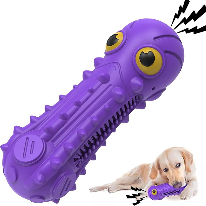 Dog Squeaky Toys for Aggressive Chewers, Durable Dog Chew Toys for Large Medium Breed Dog, Dog Toys, Tough Durable Dogs Toys with Natural Rubber (Purple Octopus, for Larege Dogs)