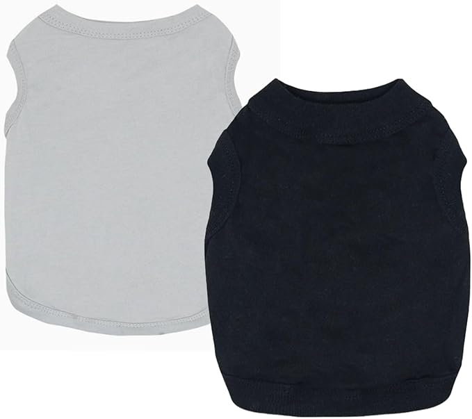 2-Pack Dog Shirts Solid Color Puppy Clothes Summer Sleeveless Pet Tshirts Dog Clothes for Small Medium Dogs Boy and Cats, XS, Black+ Grey