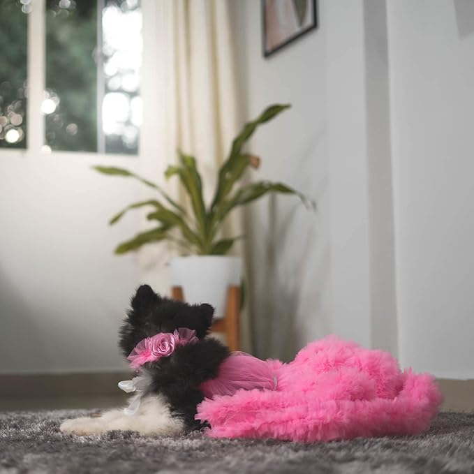 Dog Dress with Lovely Dog Bandana - Medium & Large Sizes, Pink