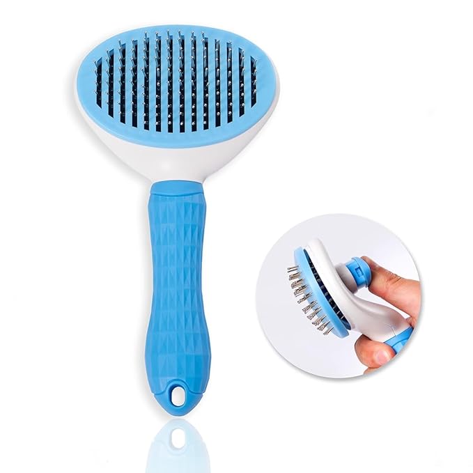 Cat brush, brush for long haired cats and dogs. Pet Self Cleaning Brush Hair Remover Grooming Comb Dog Cat Massage Brush. (BLUE)