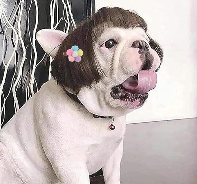 Funny Dog Wig for Small Medium Large Dogs with Free Head Flower, Trimmable Pet Costume Cat Cosplay Decoration for Halloween, Christmas, Parties