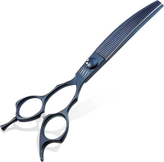 Dog Grooming Scissors: 7" Curved Thinning Pet Shears Made Of Japanese 440C for Trimming Dogs Cats and Other Pets face and paws Haze Blue