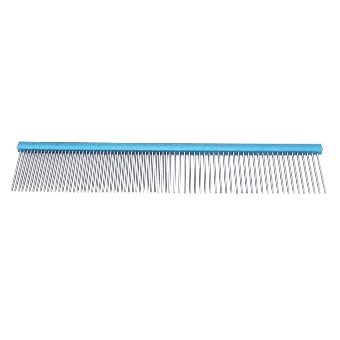 Greyhound Comb For Dogs, Two-In-One Stainless Steel Blue Straight Row Cat Comb Greyhound Comb Dog Comb with Rounded Ends for Long Short Haired Dog