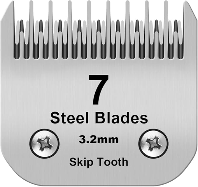 7 Skip Tooth Detachable Pet Dog Grooming Steel Blades,Compatible with Andis,Oster A5,Wahl KM10 Series Clippers,Cut Length 1/8-Inch (3.2mm) ，1 Pack