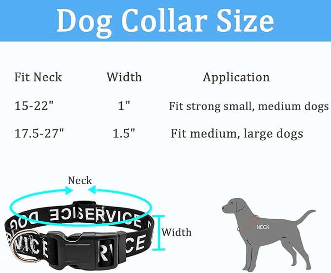 MayPaw Service Dog Collar, 1” and 1.5” Wide Dog Collar Strong Nylon Medium Large Extra-Large Dog Collar (Neck Fit 17.5-27",1.5" Wide, Black)